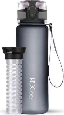 Produktbild von uberBottle softTouch Trinkflasche mit Fruchtbehälter 500ml / Stone Gray/ 720DGREE