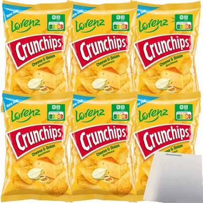 Produktbild von Lorenz Chips Crunchips Cheese & Onion Kartoffelchips 6er Pack (6x150g Packung) + usy Block
