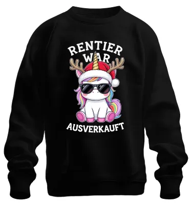 Produktbild von Rentier war t Einhorn Weihnachten lustig Sweatshirt Pullover, Schwarz, L