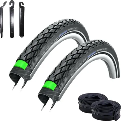 Produktbild von 2 x Schwalbe Marathon Eco G-Guard Fahrradreifen Schwarz mit Reflex 40-635 (28 x 1 1/2) + 2 Schwalbe DV17 Schläuche inkl. maxxi4you Reifenheber