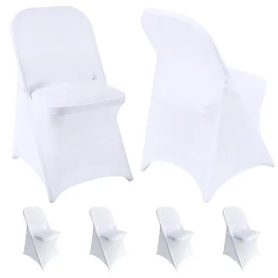 Produktbild von Stretch Stuhlhussen 6er Set Klappstuhl 90% Polyester 10% Elasthan Weiß elastisch Universal Stuhlbezug Hochzeit Event Bankett