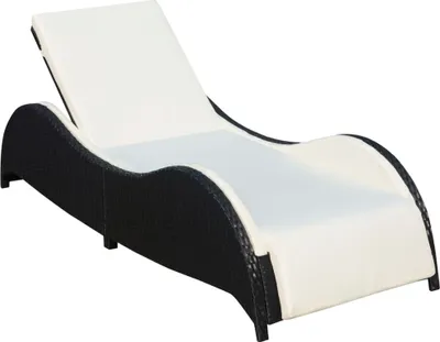 Image de Chaise longue avec coussin Résine tressée Noir