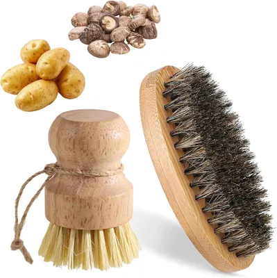 Produktbild von 2 Stück Gemüsebürste,Pilzbürste,Küchenbürste Holz,kartoffelbürste | Topfbürste Spülbürste Champignonbürste,Pilzbürste Handflächenbürste Aus,rutschfeste Spülbürste
