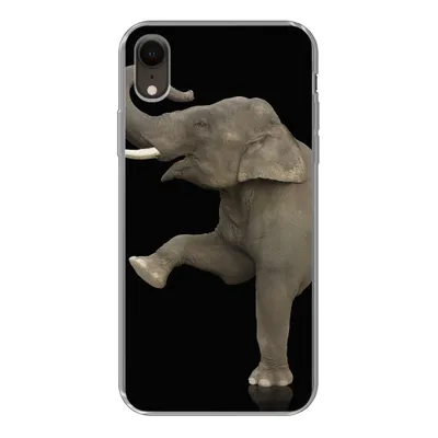 Produktbild von MuchoWow® Handyhülle Schutzhülle Hülle für iPhone XR Elefant - Tiere - Schwarz - Porträt Silikon Softcase Handy Hülle - Schutzdeckel