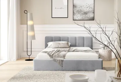 Produktbild von Polsterbett BERGO, 140x200 cm, Doppelbett mit Bettkasten, Velourstoff, Frabe: Grau