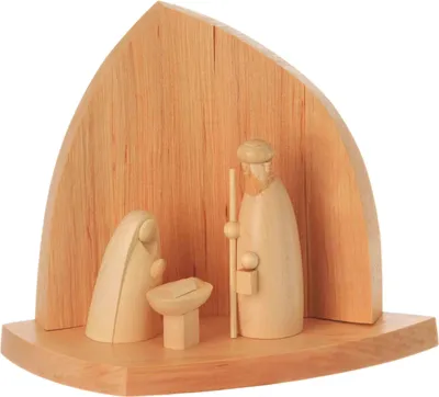 Productafbeelding van Natuurlijke rotsformatie met een gestileerde afbeelding van de Heilige Familie en een achtergrond. Afmetingen: 15x11x6 cm. Nieuw