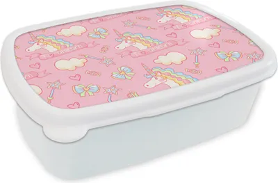 Produktbild von KitchenYeah® Lunchbox Brotzeit Brotdose 17x11 cm Einhorn - Rosa - Muster - Kind Kinder Brotzeitdose - Lunch Box - Kinder - Sandwich-Box - Schulbox - Lunch Boxen
