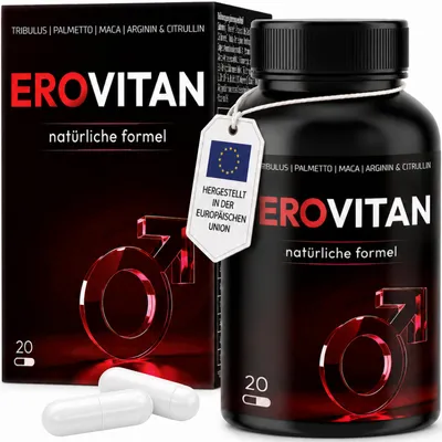 Produktbild von Erovitan Potenz Kapseln Männer – Ginseng, Tribulus terrestris, Maca, L-Arginin, Zink, 20 Kapseln