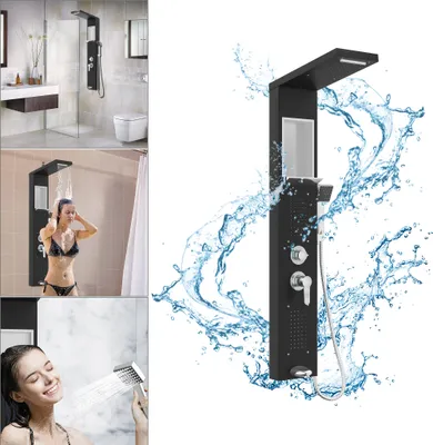 Obrázek produktu pro UISEBRT Sprchový systém z nerezové oceli s dešťovou sprchou se sprchovým panelem a sprchovým sloupem Sprchové baterie Multifunkční sprchový panel Sada sprchových sloupů Černá barva
