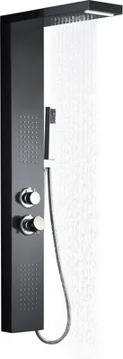 Obrázek produktu pro TWOLIIN sprchový panel dešťová sprcha - sprchový systém 4 v 1 sprchový set z kartáčované nerezové oceli 304 s ruční sprchou, dešťovou sprchou, masážní sprchou a vodopádem pro koupelnovou sprchu (matná černá)