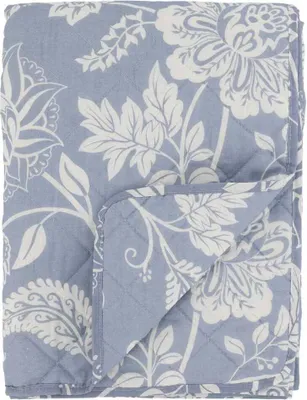 Produktbild von Chic Antique Quilt AIX SKY BLUE Blau Weiß mit Blumen Muster 180x130cm Tagesdecke