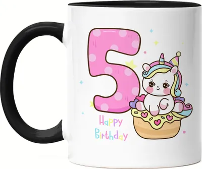 Produktbild von Happy Birthday Tasse Schwarz 5. Geburtstagskind 5. Geburtstag Alles Gute Happy Birthday Party Einhorn