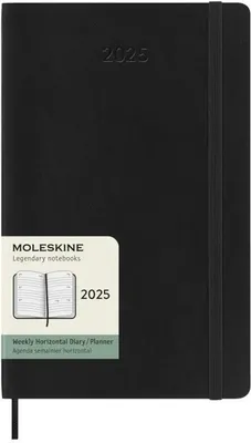 Image de Moleskine Agenda 12 mois mois 2025, Large/A5, 1 sem = 2 pages, pages lignées, couverture souple, noir