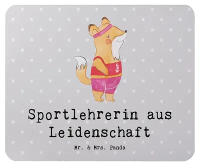 Produktbild von Mr. & Mrs. Panda Mouse Pad Sportlehrerin Leidenschaft - Grau Pastell - Geschenk, laptop mauspad, mousematte, pc mausunterlage, Mousepad