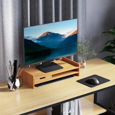 Immagine prodotto di MODFU supporto per monitor organizzatore da scrivania resistente con bambù, supporto per monitor con un cassetto, natura