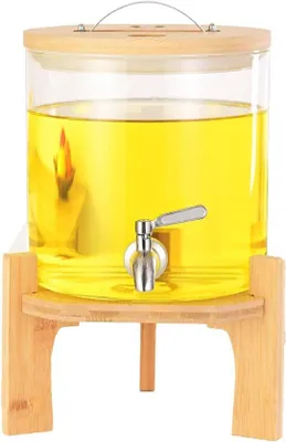 Image de Bouteille à gaz en acier inoxydable avec poignée en bois et grande capacité - 5 litres pour les boissons chaudes et froides.
