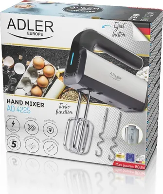 Immagine prodotto di Camry Adler AD 4225, miscelatore manuale, nero, argento, per impastare, miscelare, 0,96 m, acciaio inox, 800 W