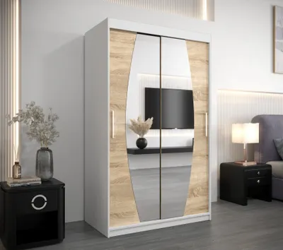 Obrázek produktu pro Šatní skříň se zrcadly DARINA - šířka 120 cm, bílá / dub sonoma