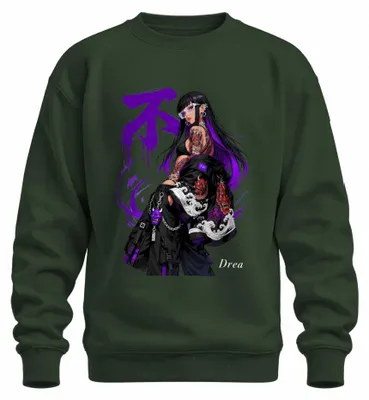 Obrázek produktu pro Anime dívčí streetwear, motiv Hannya, Japonsko, styl Y2K, mikina s potiskem, barva: zelená, velikost: XL