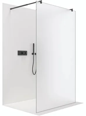 Produktbild von CERANO - Duschabtrennung Walk-in Onyx Duo L/P - 8 mm - runde Stütze - matt schwarz, Milchglas - 50x200 cm