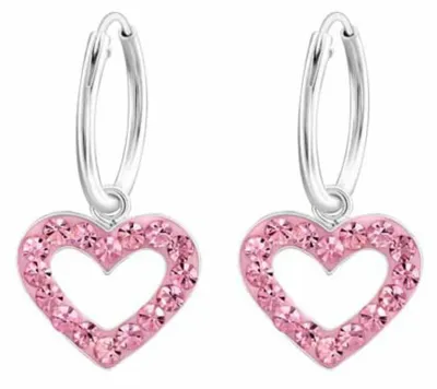 Produktbild von Kinder Creolen Silber Ohrringe „Kristall Herz“ Rosa