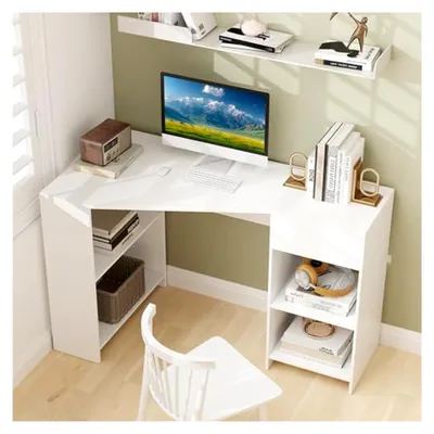Produktbild von Eckschreibtisch mit Stauraum und Schublade, Computertisch mit 4 Regalen, 120 x 60 x 75 cm, Belastbarkeit 95 kg