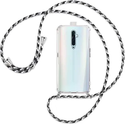 Produktbild von Handykette Backcover-Schutzhülle mit Band (Metall silberfarben) für Oppo Reno2 Z / Reno2 F - schwarz/grau/weiß