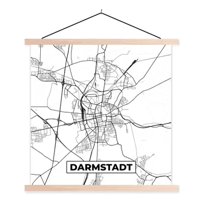 Produktbild von MuchoWow® Textilposter Karte - Darmstadt - Karte - Stadtplan 40x40 cm mit holzfarbenen Rahmen - Posterleiste