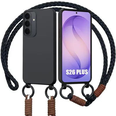 Image de Coque pour Samsung Galaxy S26 Plus, Protection Antichoc Silicone Souple avec Cordon Noir