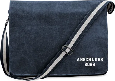 Produktbild von Huuraa Umhängetasche Abschluss 2026 Schulabschluss 14 Liter Vintage Navy Canvas Laptoptasche Geschenkidee
