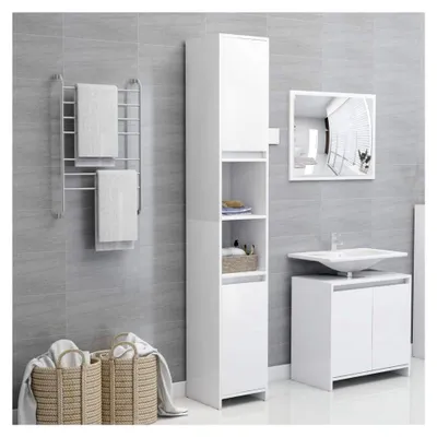 Produktbild von Badezimmerschrank Weiß 30x30x183,5 cm Holzwerkstoff