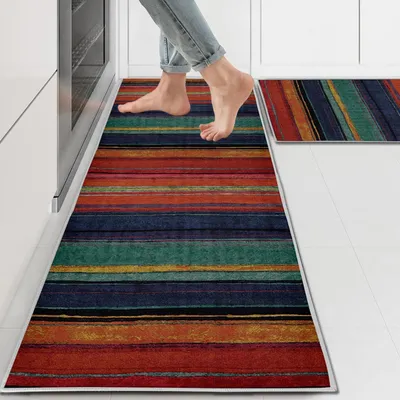 Immagine prodotto di Set di 2 tappetini per cucina, antiscivolo, lavabili, in poliestere, dimensioni 43x150 cm e 43x75 cm