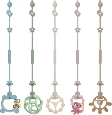 Produktbild von Set von 5 Silikon Schnullerketten, BPA-frei, verstellbare Clip, für Kinderwagen und Hochstühle