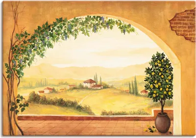 Produktbild von ARTland Leinwandbild Weinranken vor der Toskanalandschaft Größe: 100x70 cm