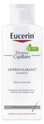 Produktbild von Eucerin Dermo Capillaire Hypertolerant, 250 ml, Shampoo, Unisex, Aqua, Decyl Glucoside, Sodium Myreth Sulfate, PEG-80 Sorbitan Laurate, PEG-200 Hydrogenated..., Massage into damp hair. Leave to soak before rinsing thoroughly. Suitable for daily use. Suitable...