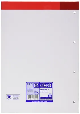 Produktbild von Oxford Schulblock A4, 50 Blatt, 90 g/qm, 4-fach Lochung, Linien