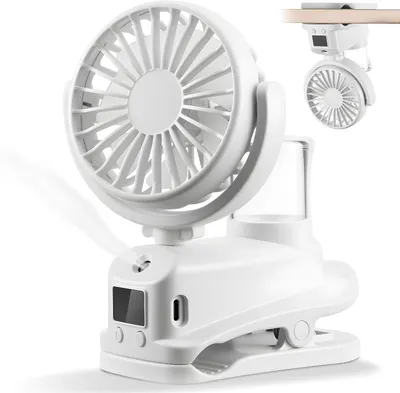 Produktbild von Clip Ventilator, 4 Geschwindigkeiten Camping Ventilator Akku, 360°Drehbare USB Ventilator Klein , Mini Ventilator mit Wasserkühlung, Kleine Ventilator