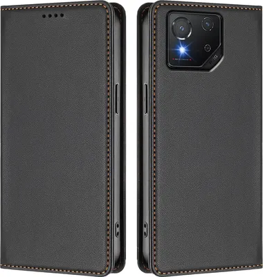 Obrázek produktu pro Kožené pouzdro pro Asus ROG Phone 8 / 8 Pro, magnetické flipové pouzdro zPolyuretankůže se stojánkem Černá