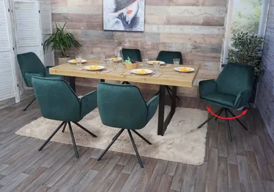 Produktbild von sada 6 jedálenských stoličiek HWC-G67, kuchynská stolička s podrúčkami, otočná automatická poloha, zamat MVG ~ zelená, čierne nohy