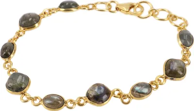 Produktbild von Indisches Boho Armband, Vergoldetes Armband aus Sterling Silber mit Halbedelsteinen - Labradorit, Grau, SterlingSilber, 20*1 cm, Armreifen & Armbänder aus Silber