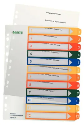 Produktbild von Leitz Register 12940000 DIN A4 1-12 volle Höhe PP farbig/transparent