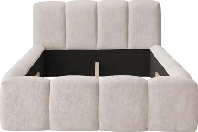 Image de Lit rembourré Nicole Lit double Tissu chenille beige Finition au choix