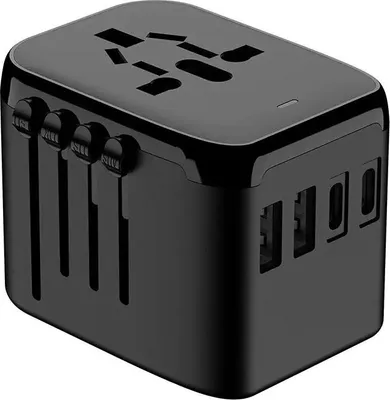 Zdjęcie produktu dla Uniwersalny adapter podróżny USB-A x2/USB-C x2 do ładowania czarny