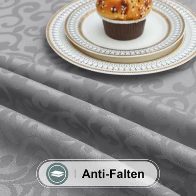 Productafbeelding van Famanu Tafelkleed, rechthoekig - Gekleurd met olieverf - Bescherming voor de eethoek - Gemakkelijk schoon te maken - 140 x 180 cm - Grijs