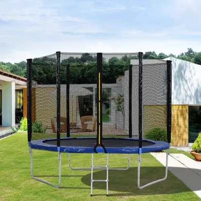 Produktbild von Outdoor-Trampolin mit Sicherheitszaun und Leiter, 10 FT Gartentrampolin mit 150 kg, hat den GS- und bestanden
