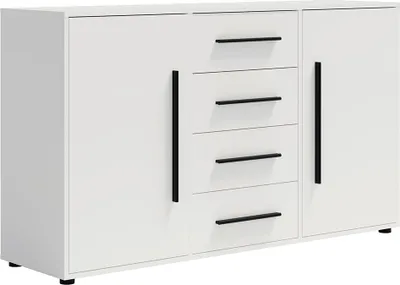 Produktbild von Wohnzimmer Sideboard mit 150 cm Breite, weiß matt mit schwarzen Griffen, mit 2 Türen & 4 Schubladen - MOLLERUSA-132