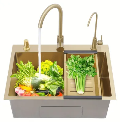Productafbeelding van Enkele Spoelbak - Keukenspoelbak - Inbouwspoelbak - Onderbouwspoelbak - RVS Goudkleurig - 60x45 cm