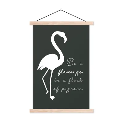 Produktbild von MuchoWow® Textilposter Zitat - Flamingo - Schwarz - Weiß 40x60 cm mit holzfarbenen Rahmen - Poster