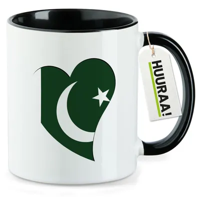 Produktbild von Huuraa Kaffeetasse Pakistan Flagge Herz 330ml Schwarz Keramik Kaffeebecher Geschenkidee