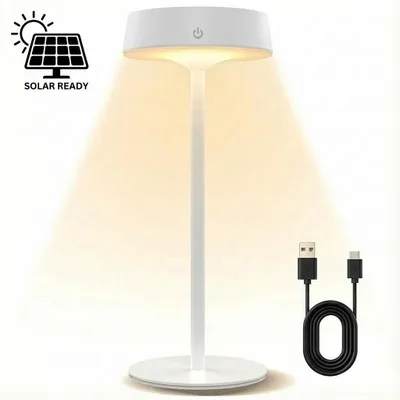 Produktbild von Solar Tischlampe Metall Weiß matt, Touch-dimmbar, wasserdicht, kabellos, tragbare LED Schreibtischlampe, wiederaufladbar, Außen Garten Terrasse Bar